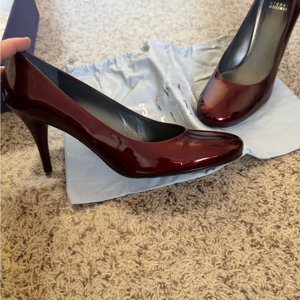 Stuart Weitzman Narrow Burgundy Patent Leather Shoes